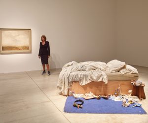 The artist at her exhibition Tracey Emin “My Bed’”/JMW Turner at Turner Contemporary, 2017 2018. Photo by Stephen White; courtesy Turner Contemporary.